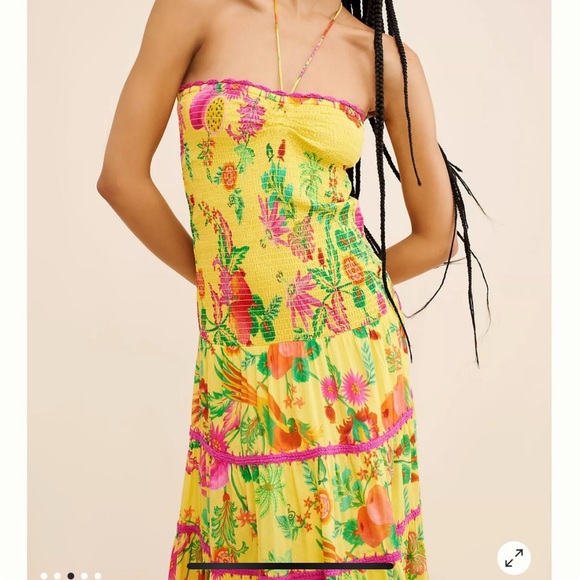 FARM Rio Yellow Delicate Fruit Garden Smocked Maxi Dress Size Small - Picture 5 of 5